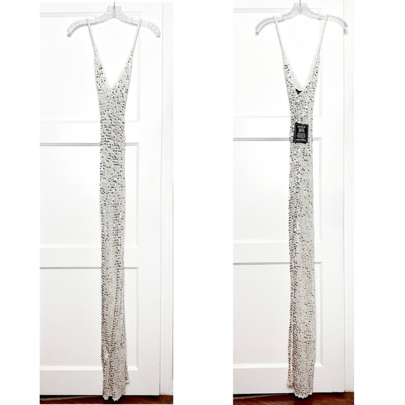 NWT RETROFETE Sequined Crochet Plunge V-Neck Cross Back Sleeveless Maxi Dress XS - Picture 12 of 16